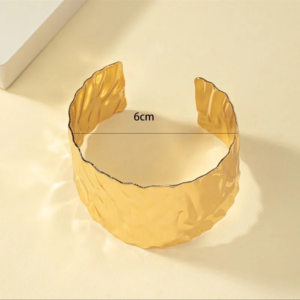 18K Gold Plated Hammered Cuff Bracelet